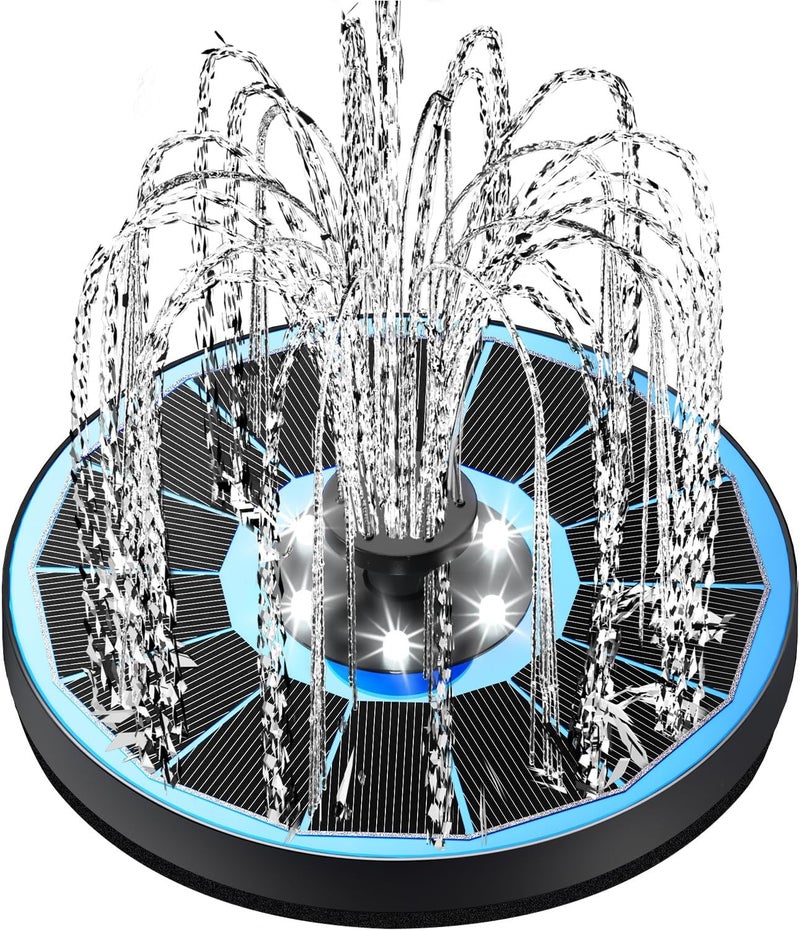 Yzert Solar Fountain Glass Panel with 2200 mah Battery, 3.5W Floating Solar Water Fountain with 4 Fixed Rods, Solar Pump for Bird Bath, Garden, Pond, Pool, Outdoor (Blue Panel White Lights) - Image 1